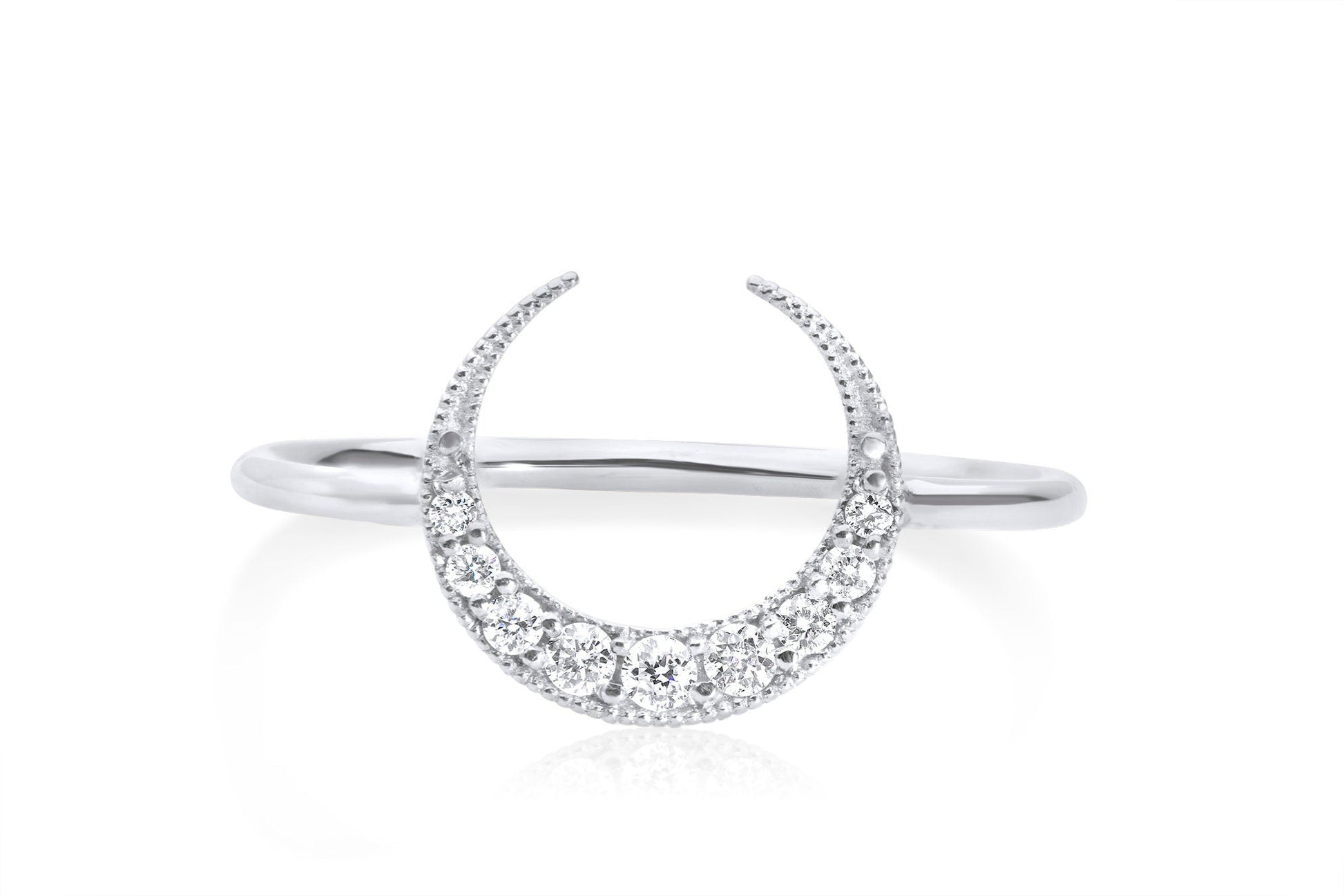 14k Gold Crescent Half Moon Diamond Ring