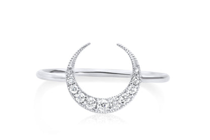 14k Gold Crescent Half Moon Diamond Ring