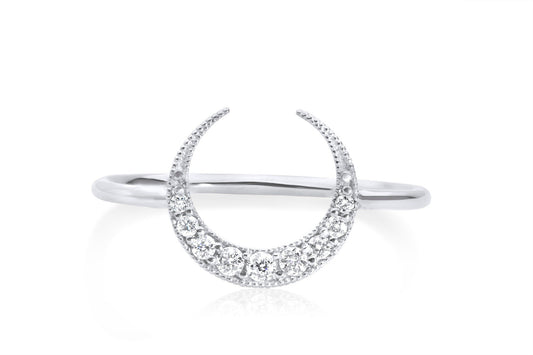 14k Gold Crescent Half Moon Diamond Ring