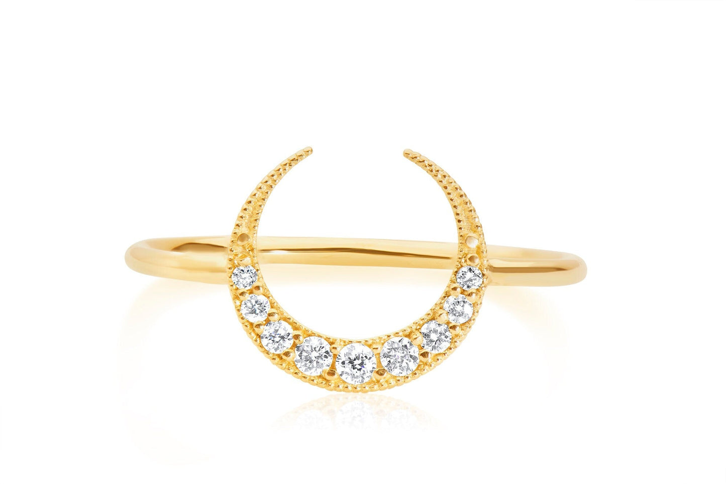 14k Gold Crescent Half Moon Diamond Ring