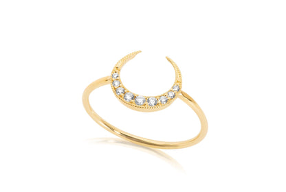 14k Gold Crescent Half Moon Diamond Ring