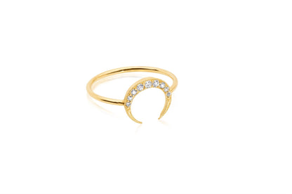 14k Gold Crescent Half Moon Diamond Ring