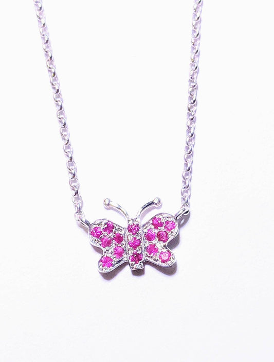 14k Gold Dainty Butterfly Pink Sapphire Necklace
