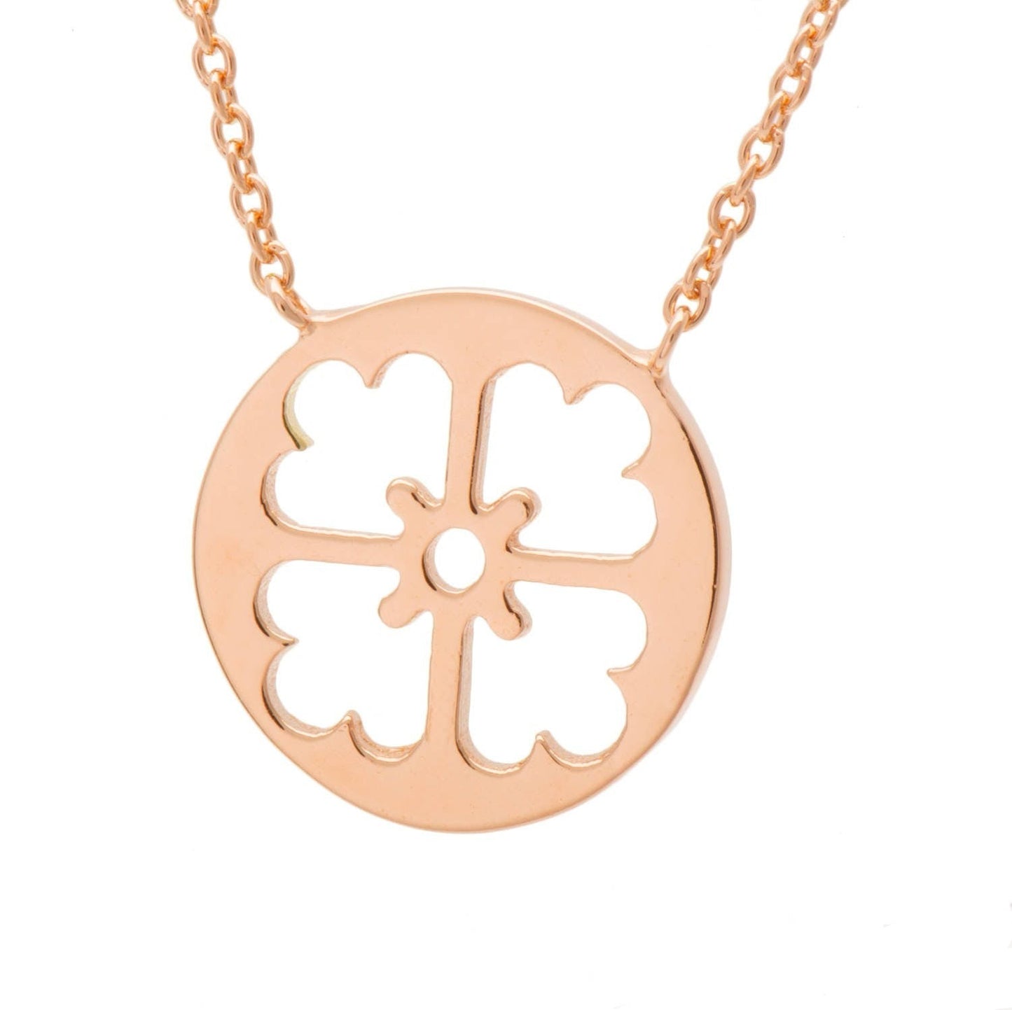 14k Gold Dainty Circle Necklace Four leaf Clover Pendant
