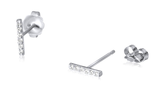 14k Gold Diamond Bar Stud Earrings