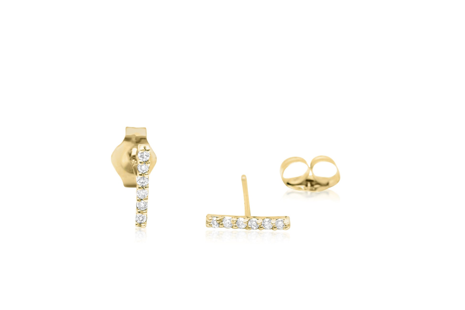 14k Gold Diamond Bar Stud Earrings