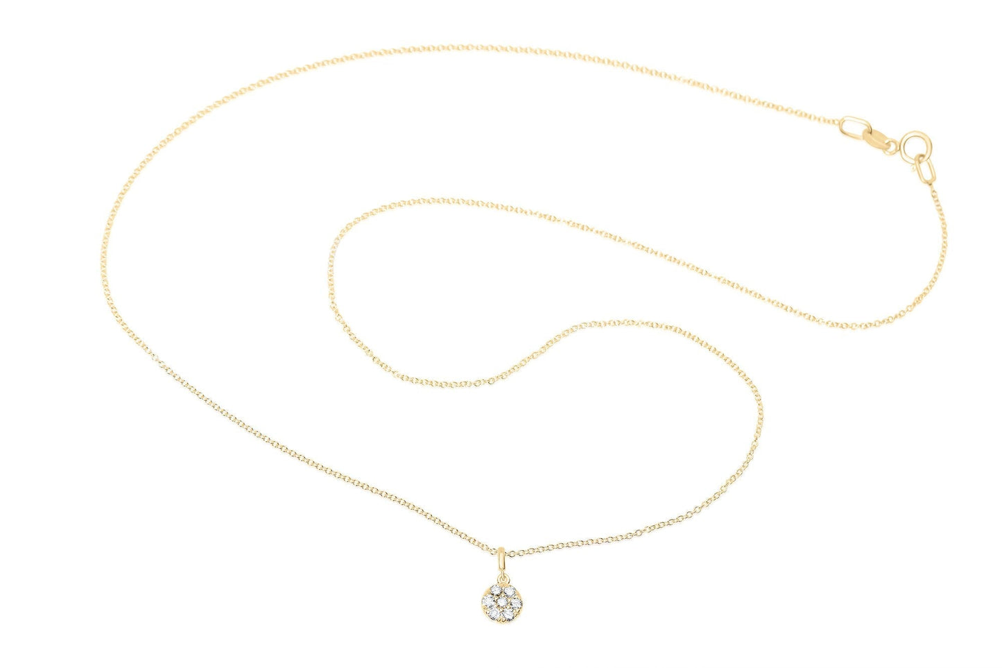 14k Gold Diamond Cluster Circle Necklace