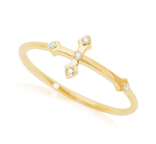 14k Gold Diamond Cross Ring