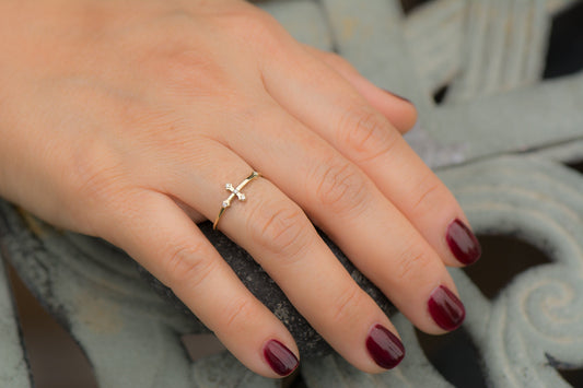 14k Gold Diamond Cross Ring