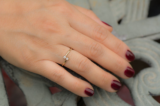 14k Gold Dual Diamond Bypass Ring