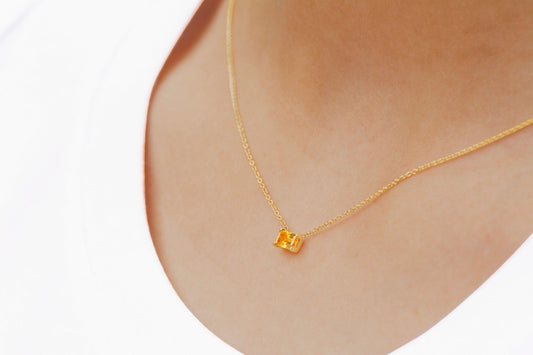 14k Gold Emerald Cut Citrine Necklaces