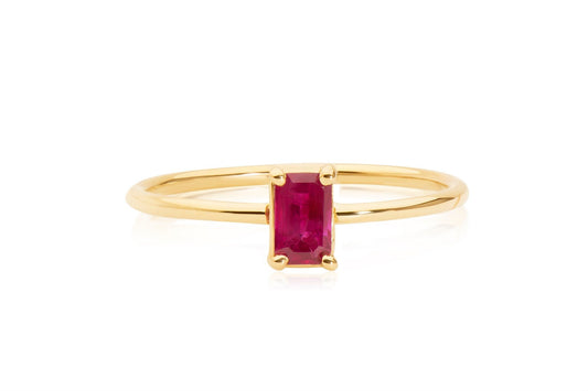 14k Gold Emerald Cut Ruby Solitaire Ring
