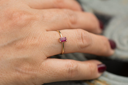 14k Gold Emerald Cut Ruby Solitaire Ring