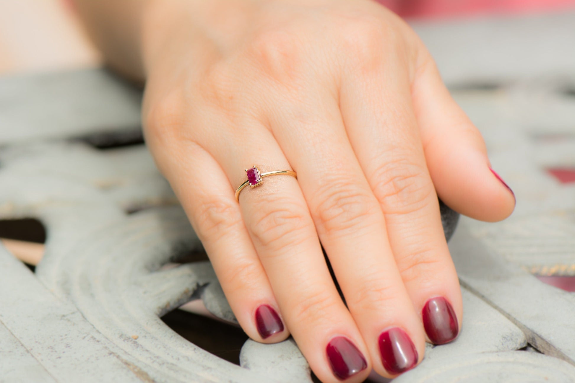 14k Gold Emerald Cut Ruby Solitaire Ring