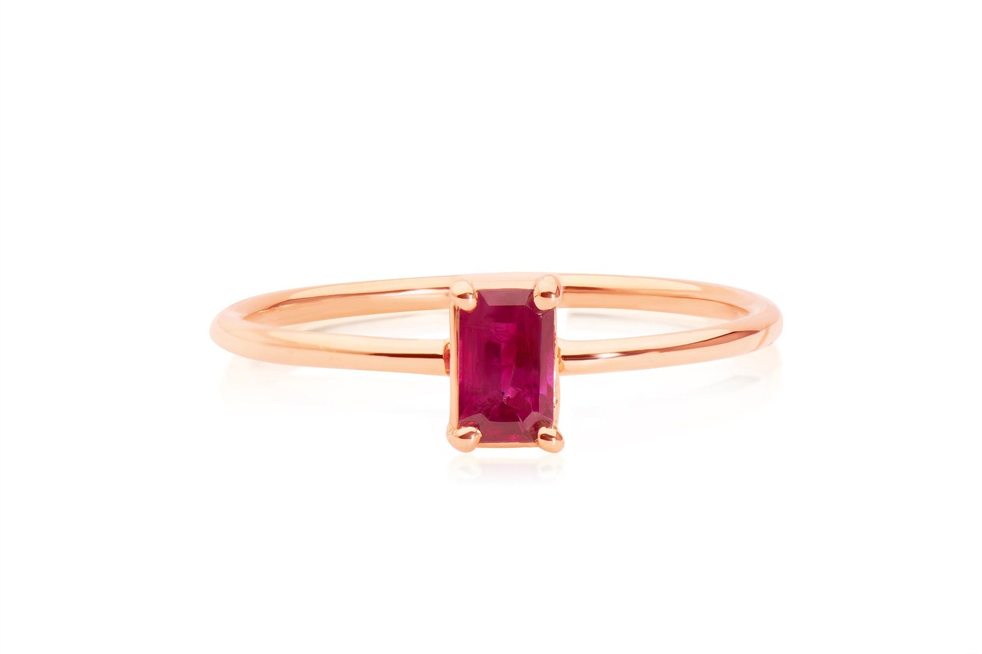 14k Gold Emerald Cut Ruby Solitaire Ring