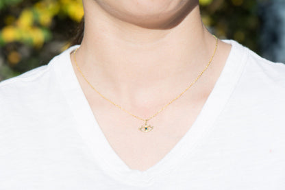 14k Gold Evil Eye Charm Necklace with Blue Diamond