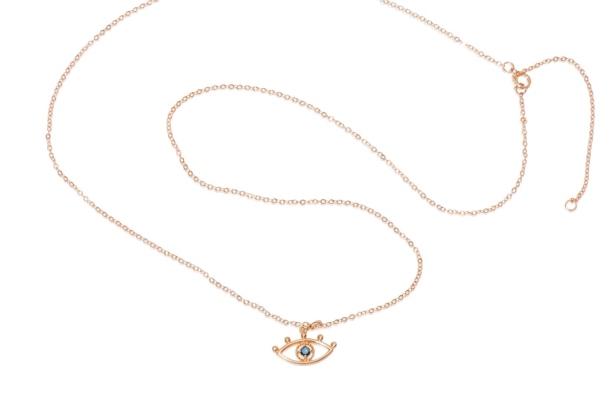 14k Gold Evil Eye Charm Necklace with Blue Diamond