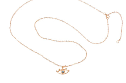 14k Gold Evil Eye Charm Necklace with Blue Diamond