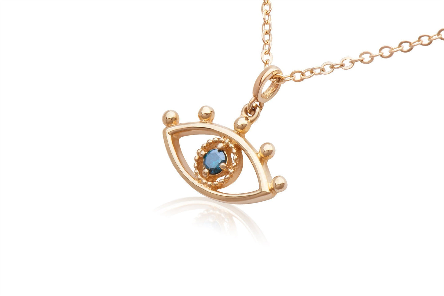 14k Gold Evil Eye Charm Necklace with Blue Diamond