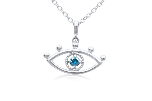 14k Gold Evil Eye Charm Necklace with Blue Diamond