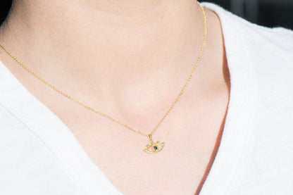14k Gold Evil Eye Charm Necklace with Blue Diamond
