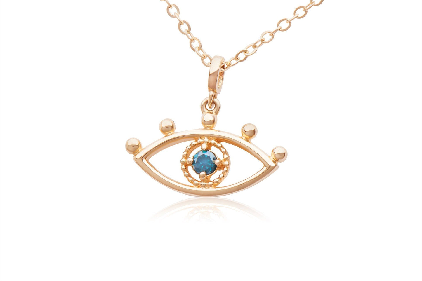 14k Gold Evil Eye Charm Necklace with Blue Diamond