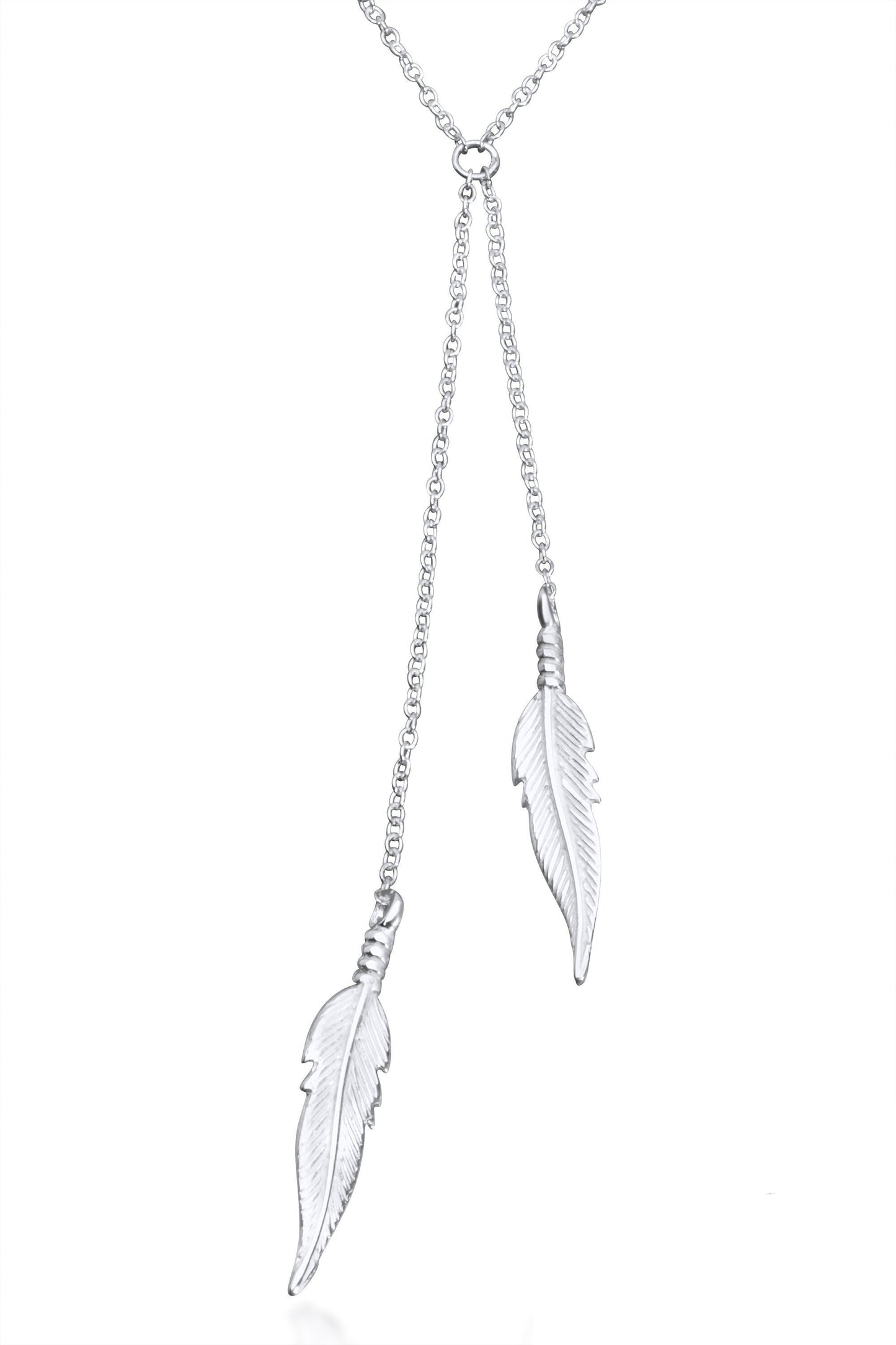 14k Gold Feather Lariat Necklace