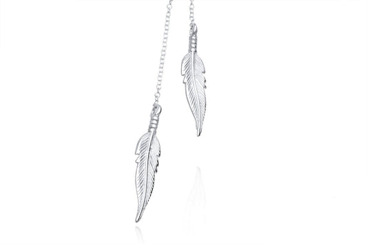 14k Gold Feather Lariat Necklace