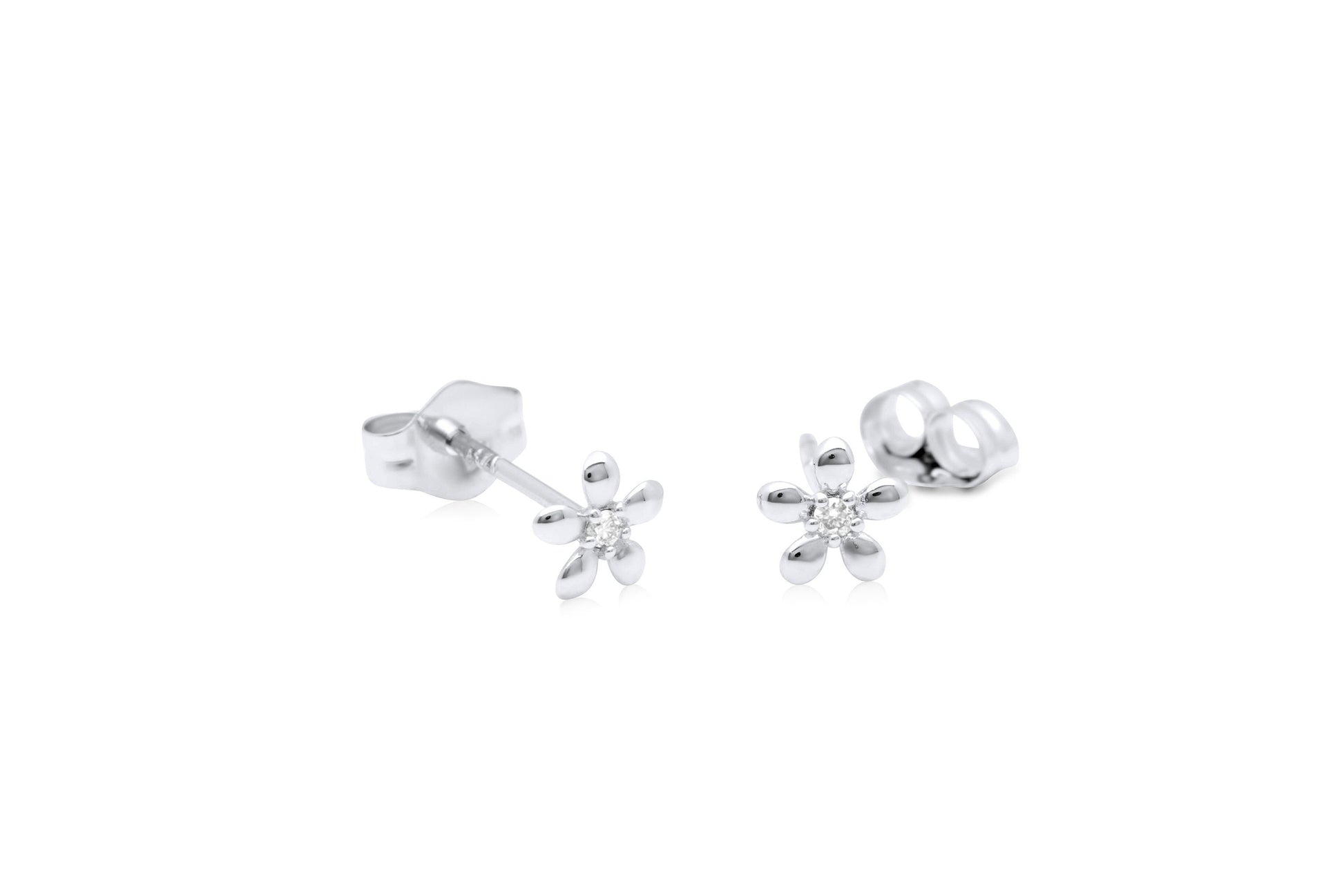 14K Gold Flower Diamond Tiny Stud Earrings