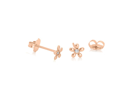 14K Gold Flower Diamond Tiny Stud Earrings