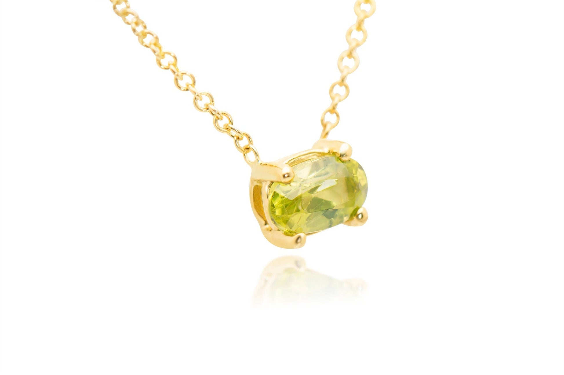 14k Gold Green Oval Peridot Necklace