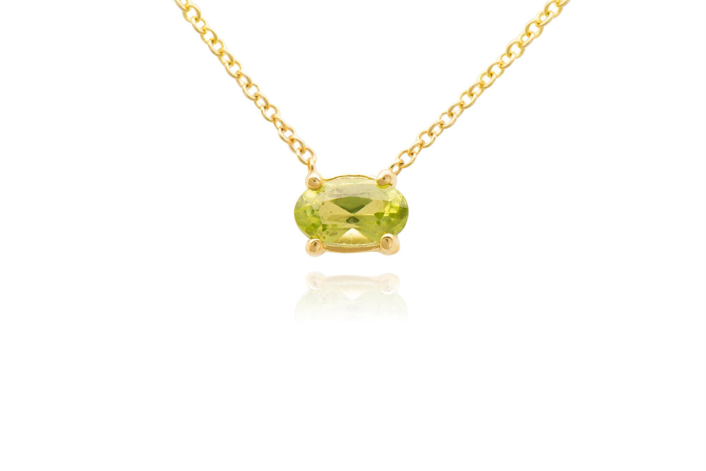14k Gold Green Oval Peridot Necklace