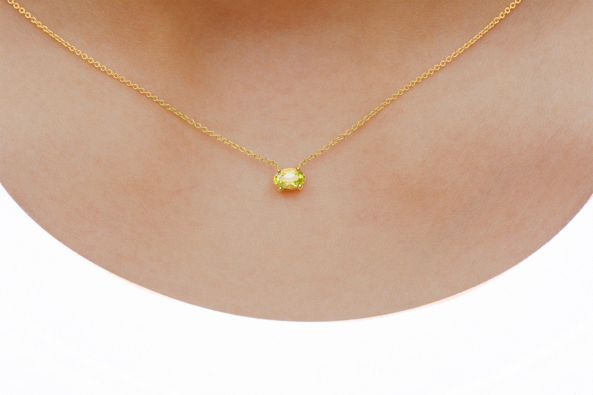 14k Gold Green Oval Peridot Necklace