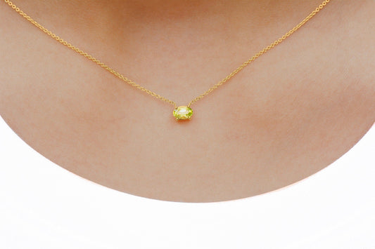 14k Gold Green Oval Peridot Necklace