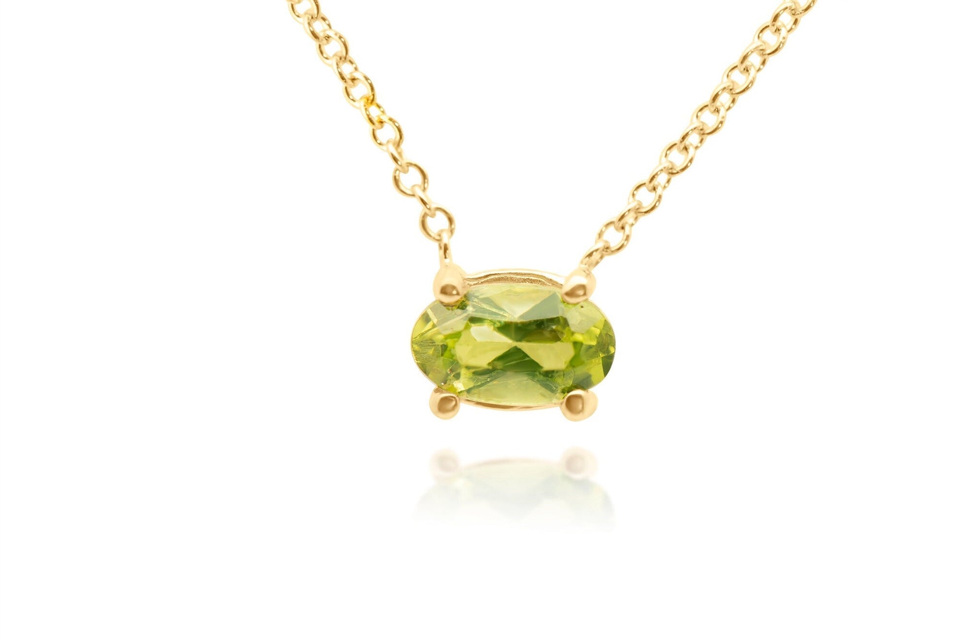 14k Gold Green Oval Peridot Necklace