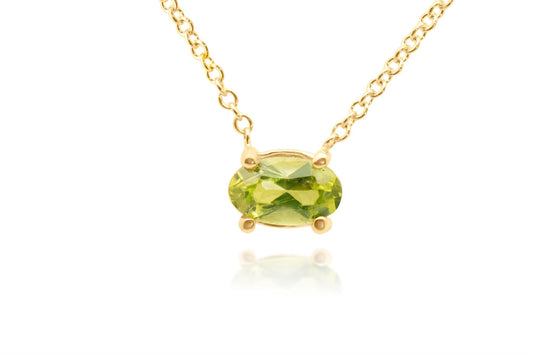 14k Gold Green Oval Peridot Necklace
