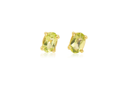 14k Gold Green Oval Peridot Stud Earrings