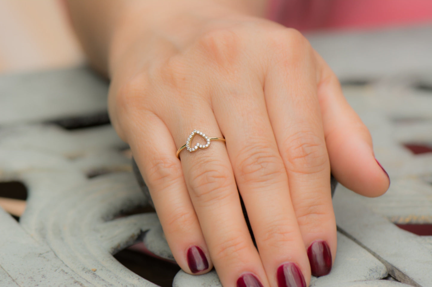 14k Gold Heart Shaped Diamond Ring
