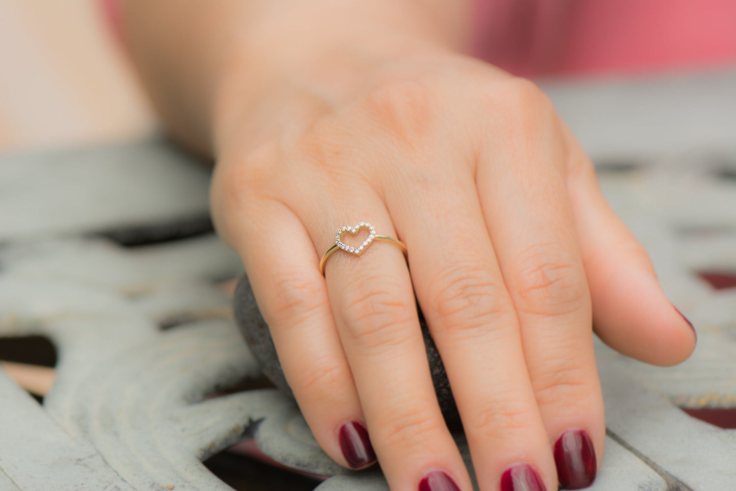 14k Gold Heart Shaped Diamond Ring