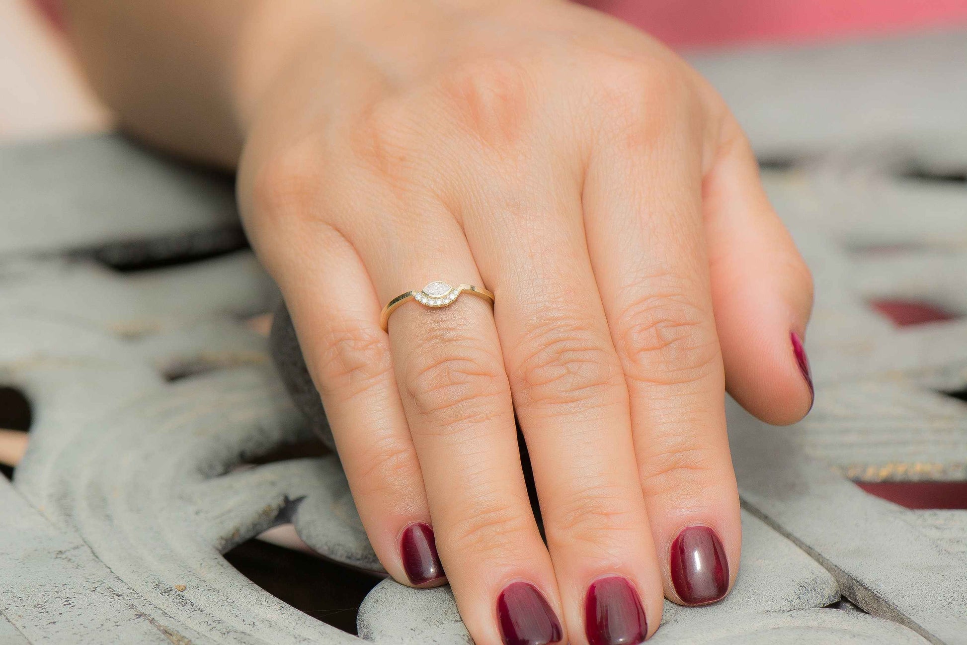 14k Gold Marquise Cut Diamond Ring