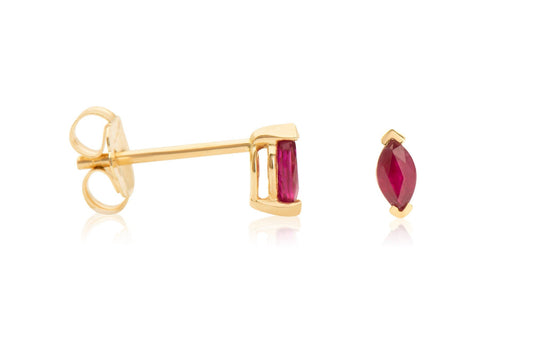 14k Gold Marquise Cut Ruby Stud Earrings 0.25ct.