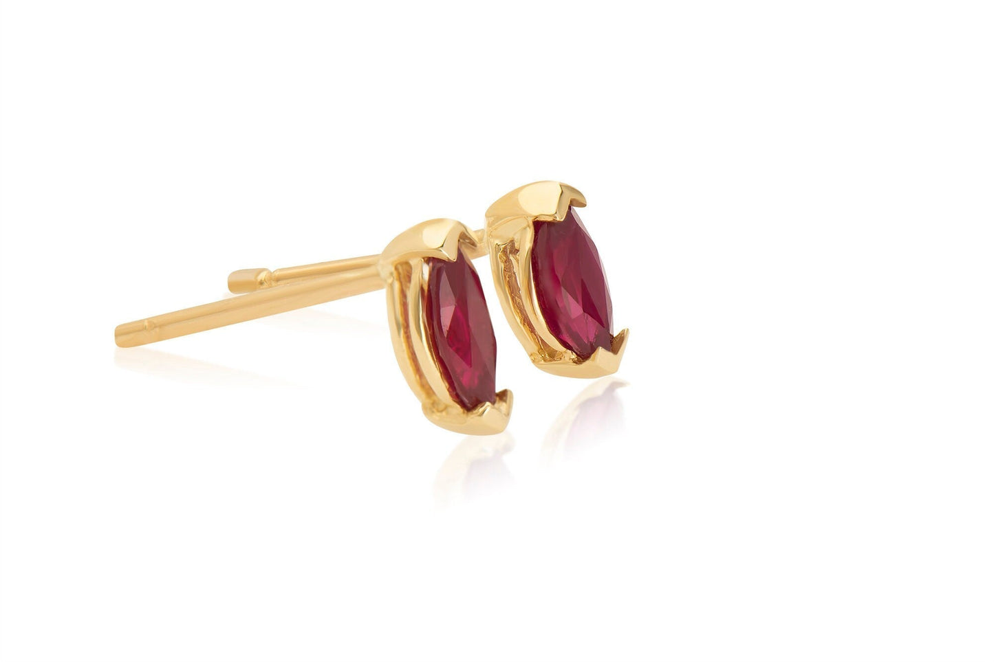 14k Gold Marquise Ruby Stud Earrings