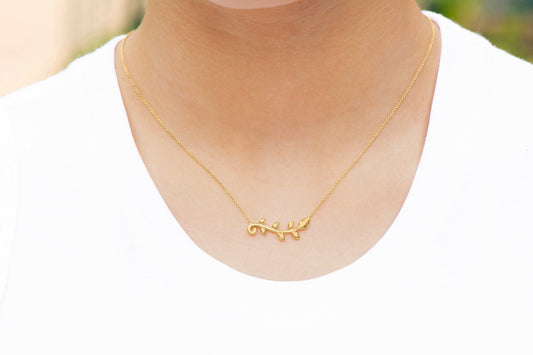 14k Gold Olive Leaf Vine Pendant