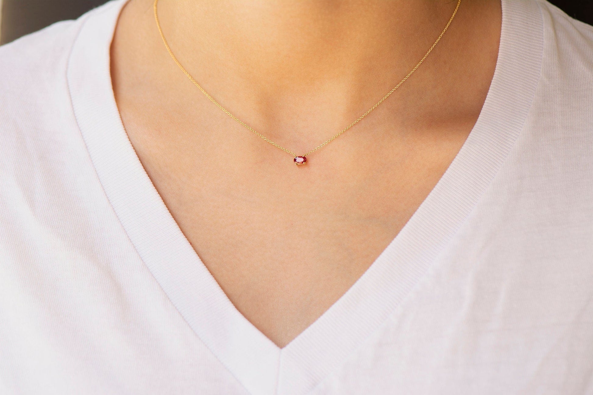 14k Gold Oval Ruby Necklace