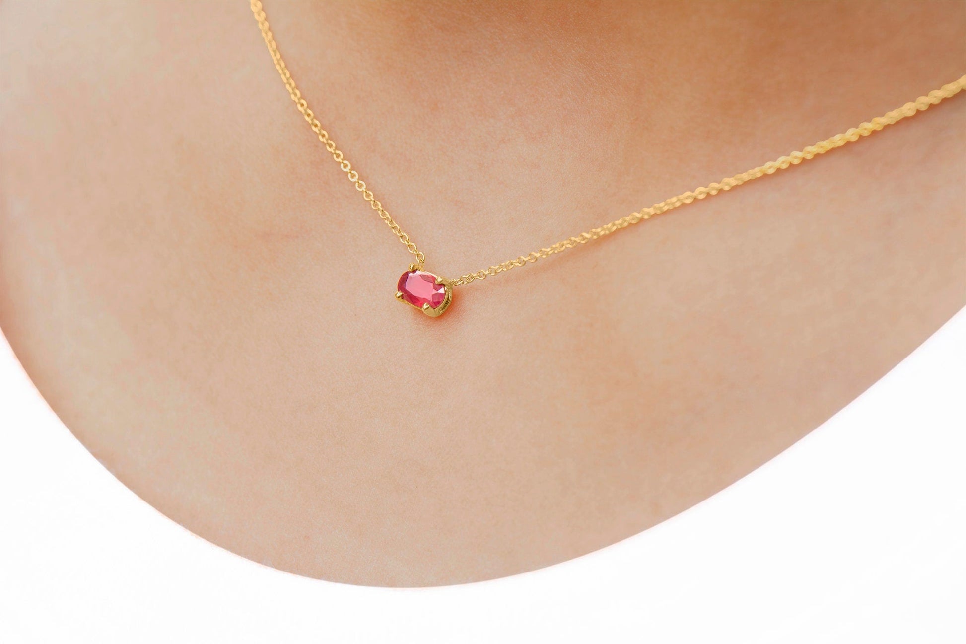 14k Gold Oval Ruby Necklace