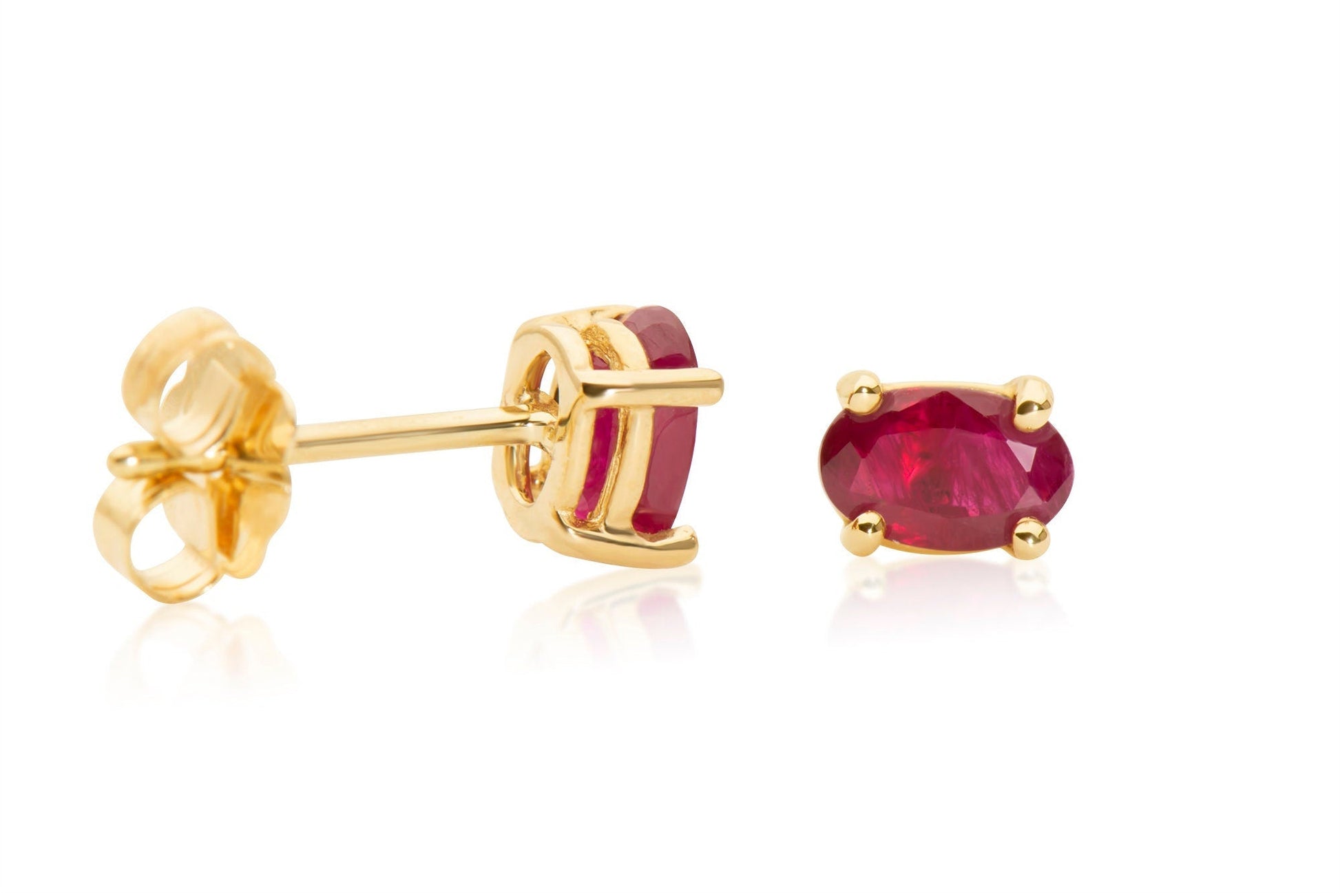 14k Gold Oval Ruby Stud Earrings