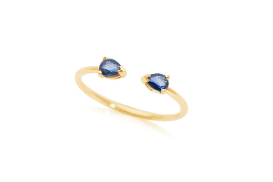 14k Gold Pear Shape Open Band Sapphire Ring
