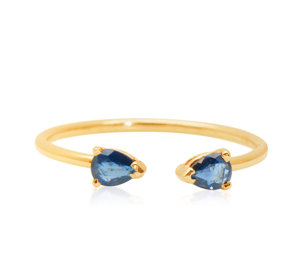 14k Gold Pear Shape Open Band Sapphire Ring