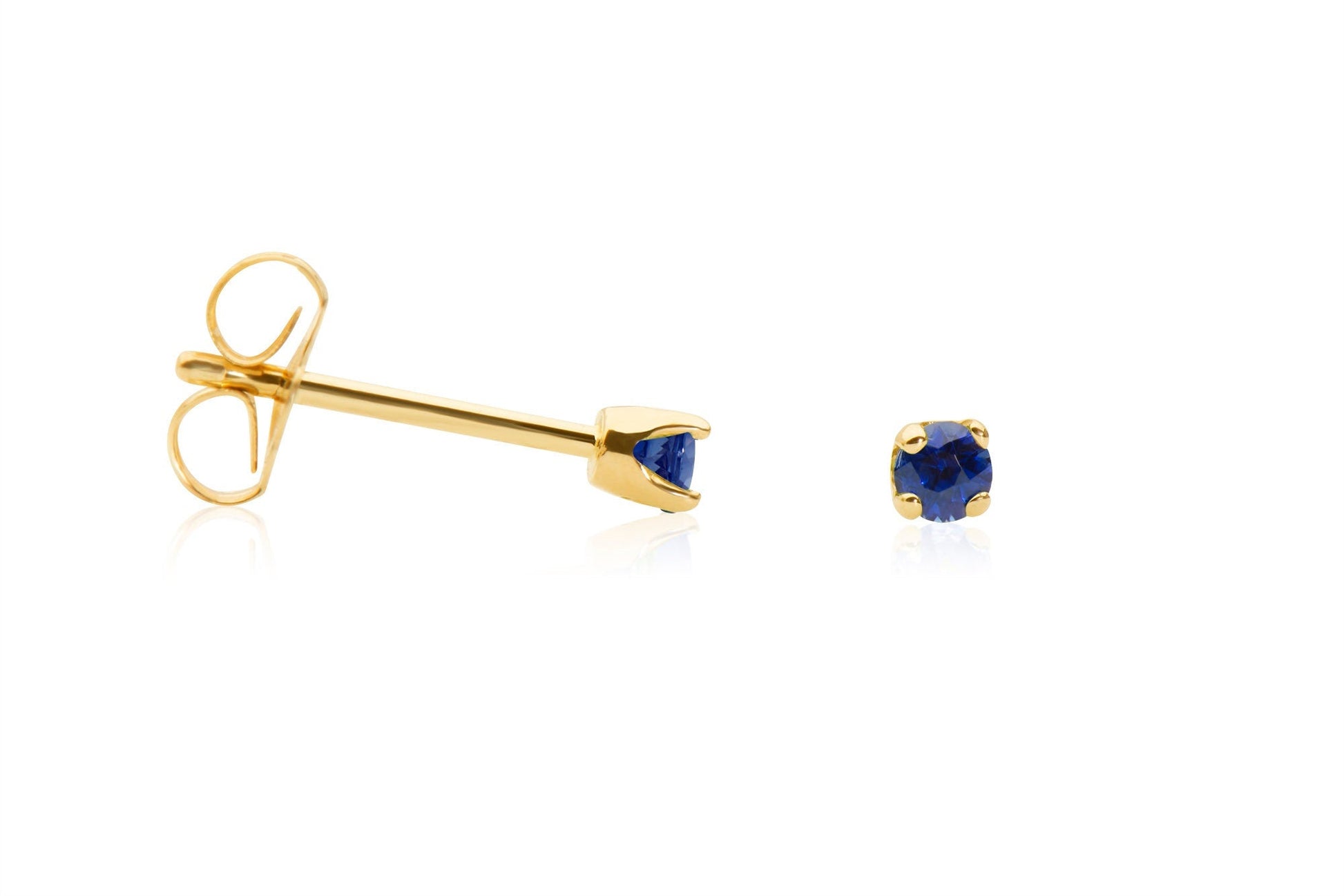 14K Gold Round Cut Sapphire Stud Earrings