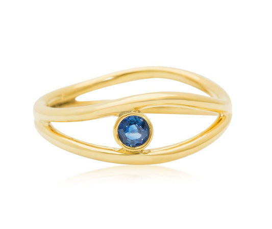 14k Gold Round Sapphire Wave Ring